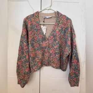 Zara Floral cardigan sweater Size S